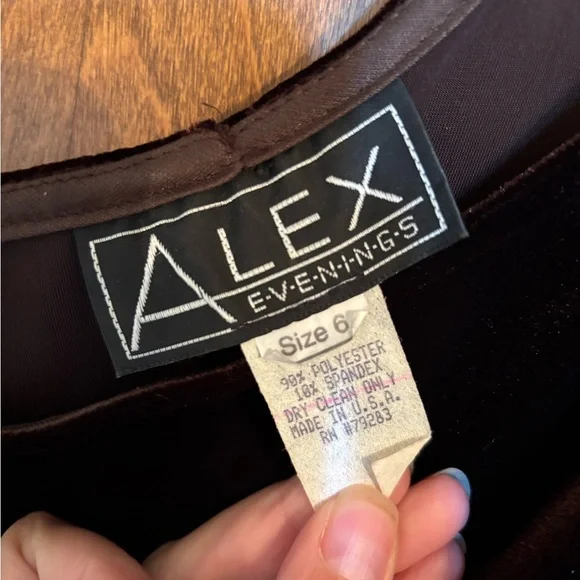 Alex Evenings One-Shoulder Velvet Dress in Deep Brown - Picture 2 of 4